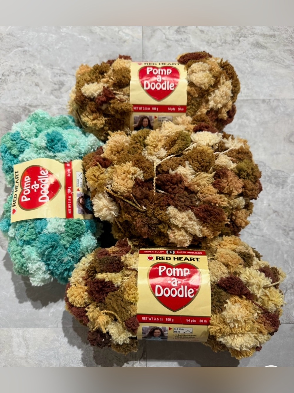 Lot of 4 Red Heart Pomp-a-Doodle Yarn Skeins –Discontinued 3 Prairie/ 1Shoreline
